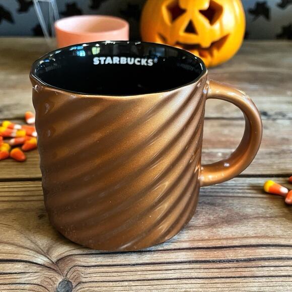 Starbucks 2024 Copper Bronze Swirl 14oz Ceramic Coffee Mug Metallic Shine NWT - Picture 1 of 7